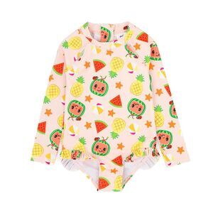 Cocomelon Girls Frill One Piece Bathing Suit / Pink/Yellow/Green